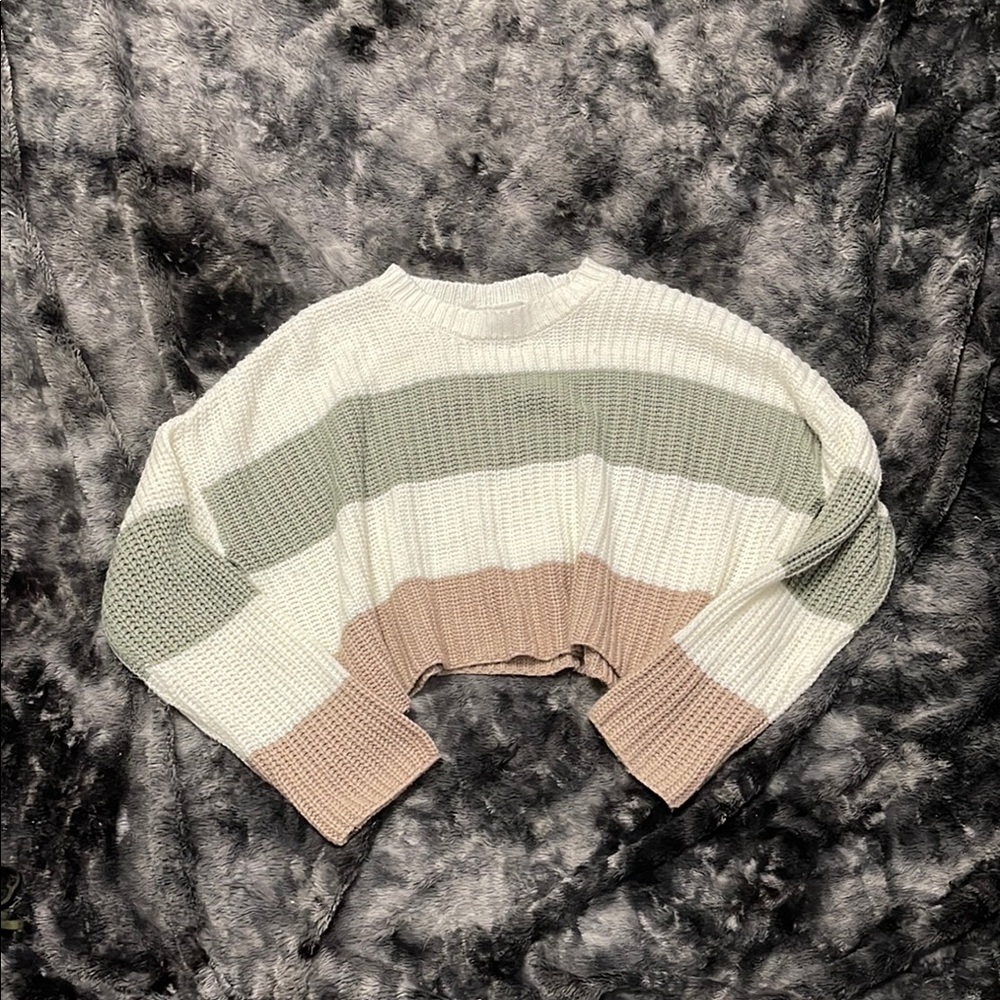 Striped Women's Sweater - White, Green, and Tan